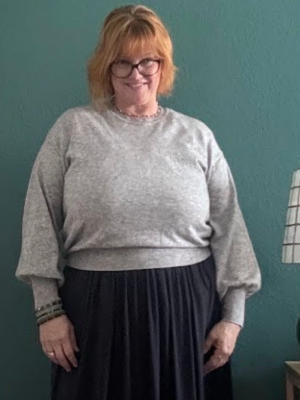 Ella Moss Maggie Puff Sleeve Scalloped Neck Knit Sweater Heather Gray XL
